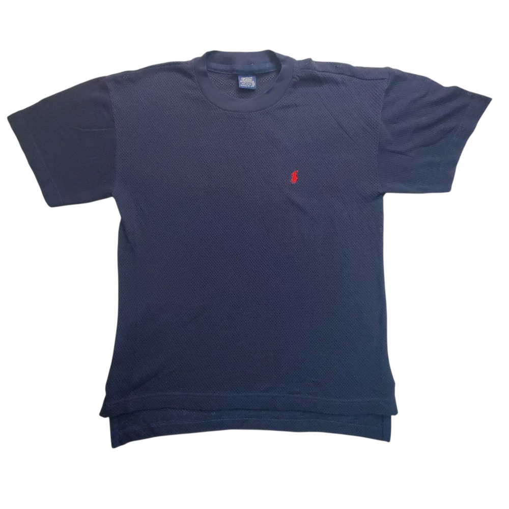 Polo Sportswear Mens T-Shirt Medium Red Pony Navy Blue Mesh Knit Cotton Vintage